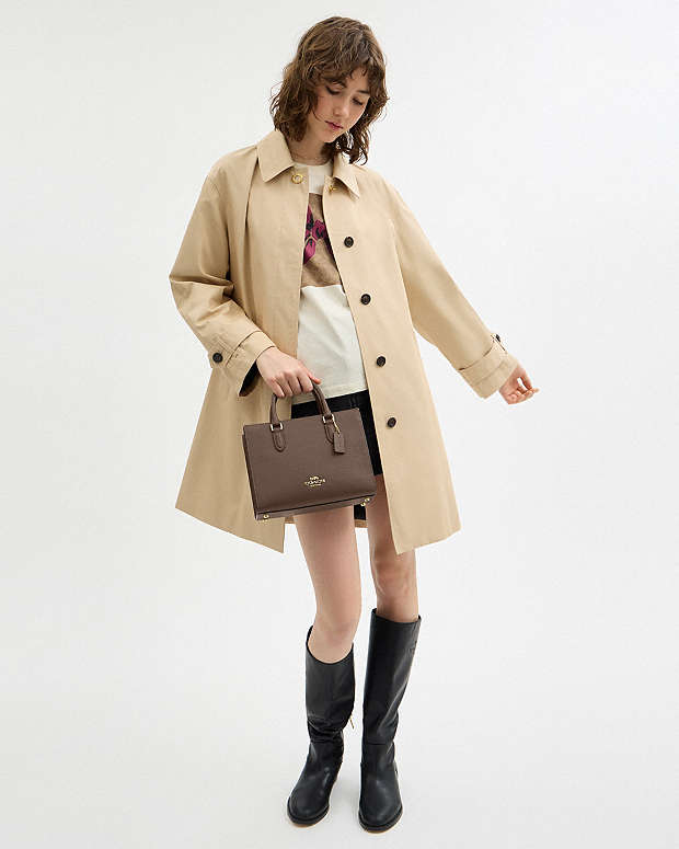 Maggie Small Tote Bag Pebbled Leather-Gold-Dark Stone Pebbled Leather-Gold-Dark Stone