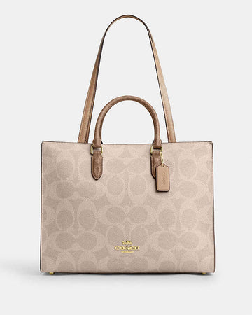 Maggie Tote Bag In Blocked Signature Canvas Signature Canvas-Gold-Sand-Tan Signature Canvas-Gold-Sand-Tan
