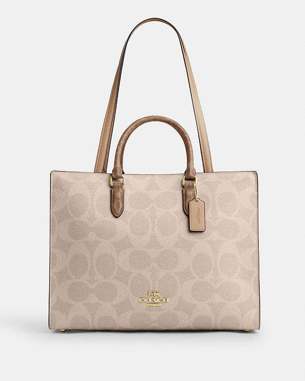 Maggie Tote Bag In Blocked Signature Canvas Signature Canvas-Gold-Sand-Tan Signature Canvas-Gold-Sand-Tan