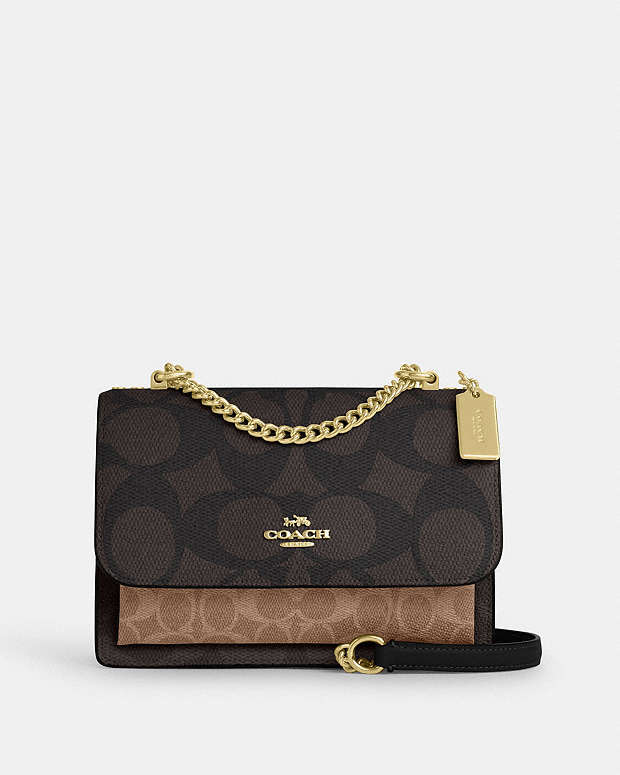 Klare Crossbody Bag In Blocked Signature Canvas Signature Canvas-Gold-Walnut-Tan Signature Canvas-Gold-Walnut-Tan