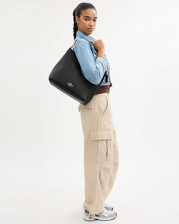 Laurel Large Shoulder Bag Pebbled Leather-Gold-Black Pebbled Leather-Gold-Black