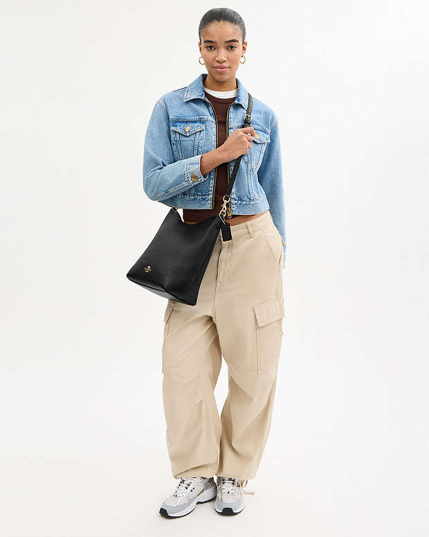 Laurel Large Shoulder Bag Pebbled Leather-Gold-Black Pebbled Leather-Gold-Black