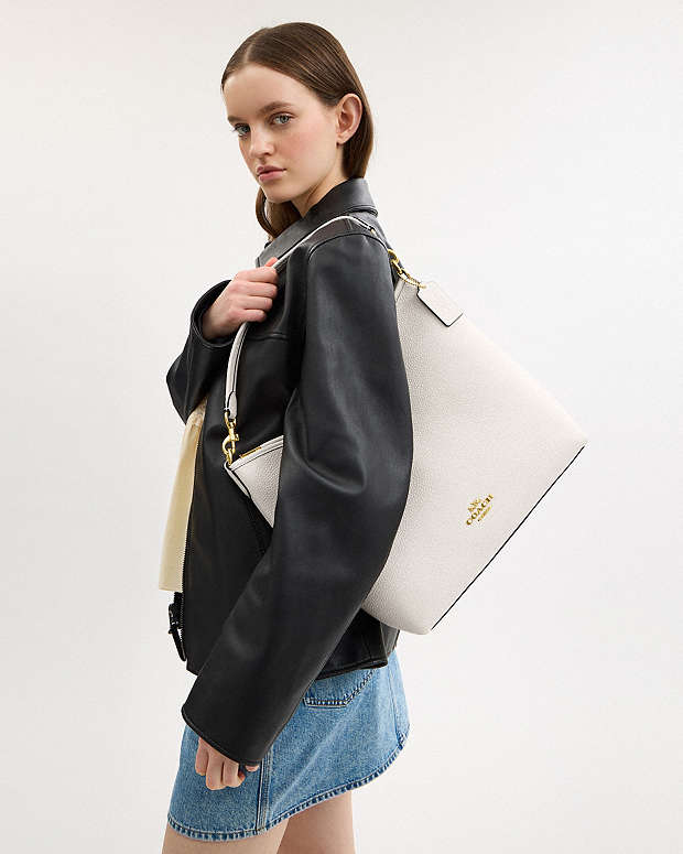 Laurel Large Shoulder Bag Pebbled Leather-Gold-Chalk Pebbled Leather-Gold-Chalk