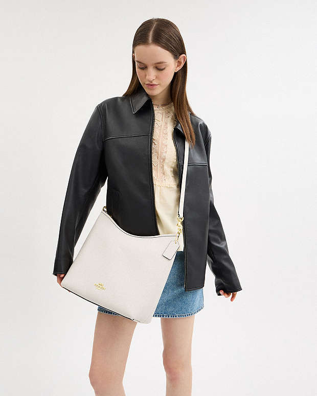 Laurel Large Shoulder Bag Pebbled Leather-Gold-Chalk Pebbled Leather-Gold-Chalk