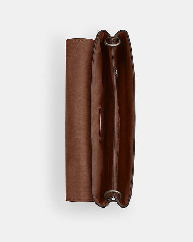 Caleb Messenger Bag Pebbled Leather-Gunmetal-Saddle Pebbled Leather-Gunmetal-Saddle