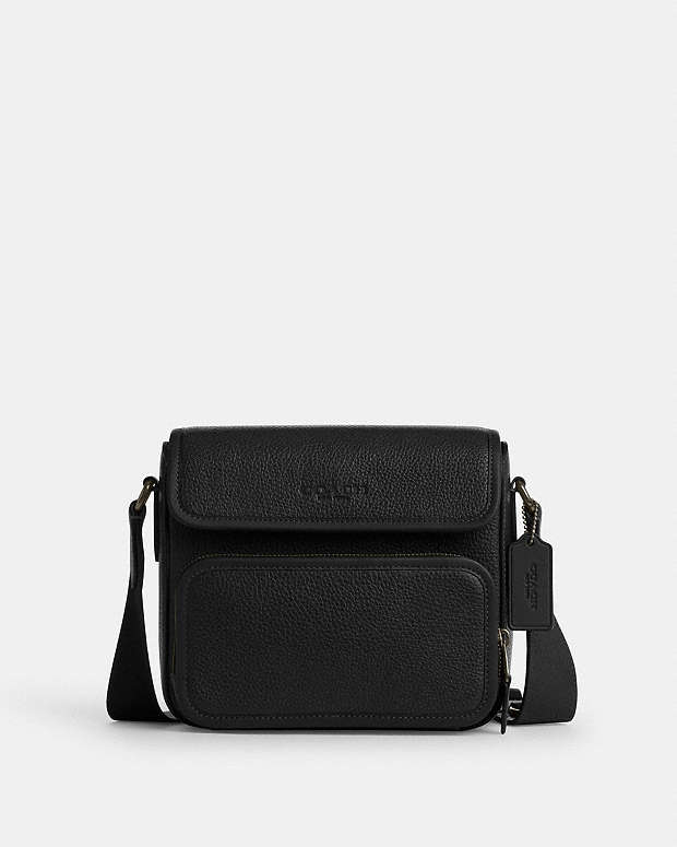 Sullivan Flap Crossbody Bag Pebbled Leather-Gunmetal-Black Pebbled Leather-Gunmetal-Black