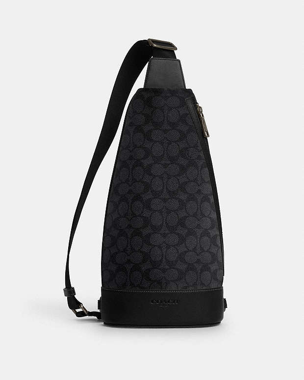 Dominic Sling Pack In Signature Canvas Signature Canvas-Gunmetal-Charcoal-Black Signature Canvas-Gunmetal-Charcoal-Black