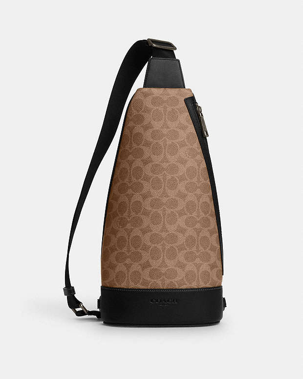 Dominic Sling Pack In Signature Canvas Signature Canvas-Qb-Tan-Black Signature Canvas-Qb-Tan-Black