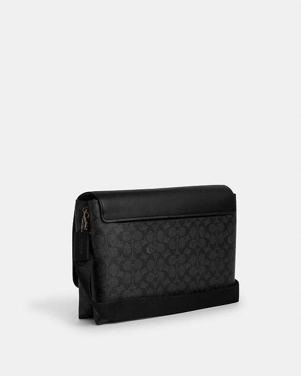 Caleb Messenger Bag In Signature Canvas Signature Canvas-Gunmetal-Charcoal-Black Signature Canvas-Gunmetal-Charcoal-Black