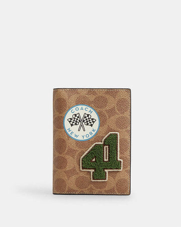 Passport Card Case In Signature Canvas With Patches Signature Canvas-Gunmetal-Tan Multi Signature Canvas-Gunmetal-Tan Multi
