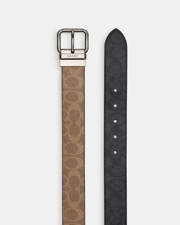 Roller Buckle Cut To Size Reversible Belt, 38 Mm Signature Canvas-Gunmetal-Tan Charcoal Signature Canvas-Gunmetal-Tan Charcoal