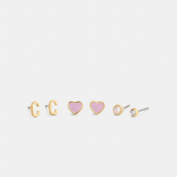 Coach C Initial Stud Earrings Set Gold Purple