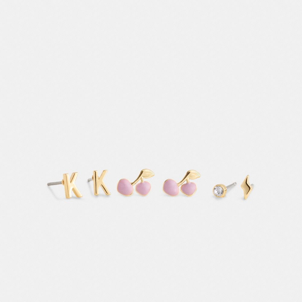 Coach K Initial Stud Earrings Set Gold Purple