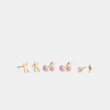 Coach K Initial Stud Earrings Set Gold Purple