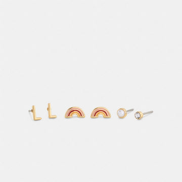 Coach L Initial Stud Earrings Set Gold Multi