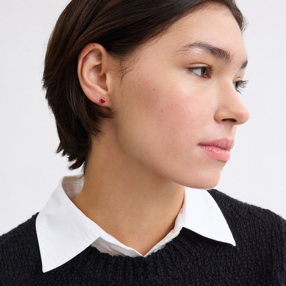 Coach M Initial Stud Earrings Set Gold Red