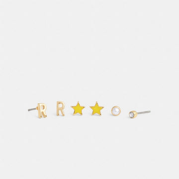 Coach R Initial Stud Earrings Set Gold Yellow