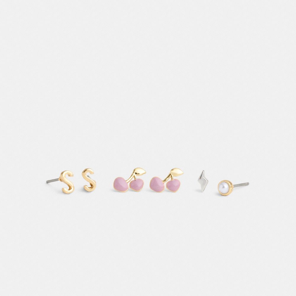 Coach S Initial Stud Earrings Set Gold Pink
