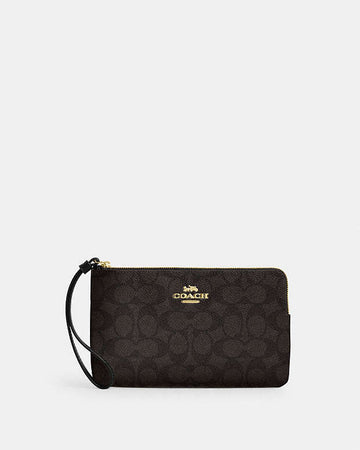 Large Corner Zip Wristlet In Signature Canvas Signature Canvas-Gold-Walnut-Black Signature Canvas-Gold-Walnut-Black