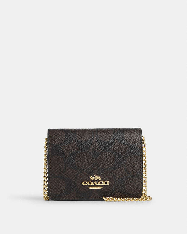 Mini Wallet On A Chain In Signature Canvas Signature Canvas-Gold-Walnut-Black Signature Canvas-Gold-Walnut-Black