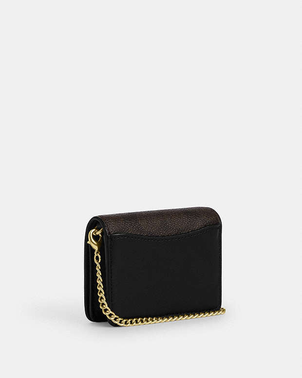 Mini Wallet On A Chain In Signature Canvas Signature Canvas-Gold-Walnut-Black Signature Canvas-Gold-Walnut-Black