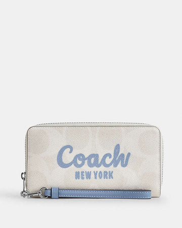 Long Zip Around Wallet In Signature Canvas With Coach Graphic Sv-Chalk-Bluebell Sv-Chalk-Bluebell