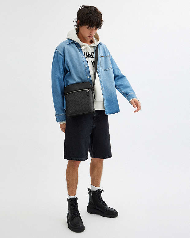 Houston Flight Bag In Signature Canvas Signature Canvas-Gunmetal-Charcoal-Black Signature Canvas-Gunmetal-Charcoal-Black