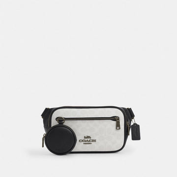Coach Elias Belt Bag In Signature Canvas Gunmetal Chalk Black