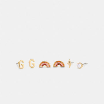 Coach G Initial Stud Earrings Set Gold Multi