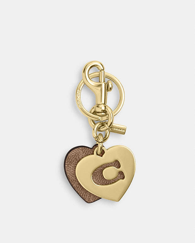 Hearts Key Ring In Signature Canvas Gold-Tan-Brown Gold-Tan-Brown