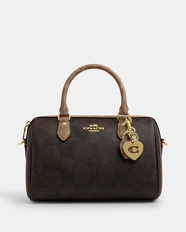 Hearts Key Ring In Signature Canvas Gold-Tan-Brown Gold-Tan-Brown