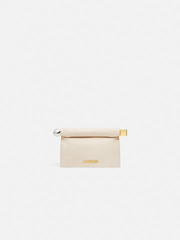 Jacquemus The Small Rond CarreClutch Nappa Leather Folded Clutch Light Ivory