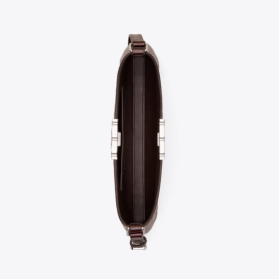 Tory Burch Eleanor Croc-Embossed Slim Shoulder Bag Deep Burgundy