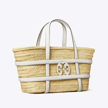Tory Burch Ella Croc-Embossed Straw Basket Blanc