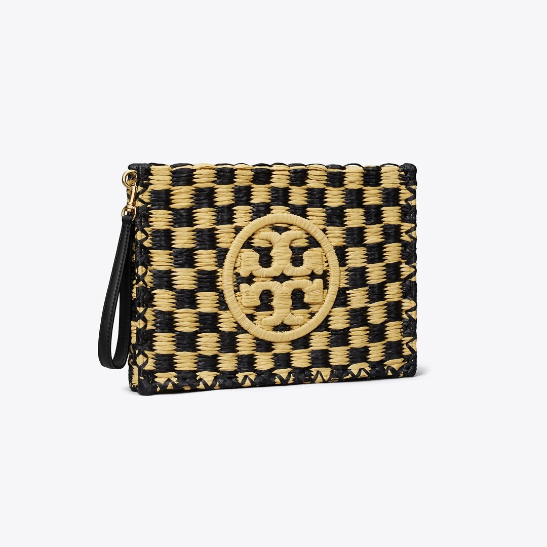 Tory Burch Ella Straw Pouch Black / Natural