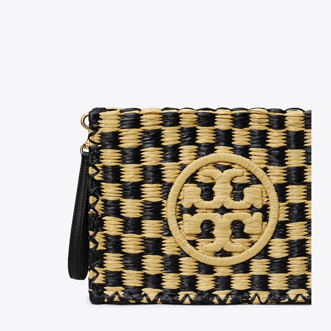 Tory Burch Ella Straw Pouch Black / Natural