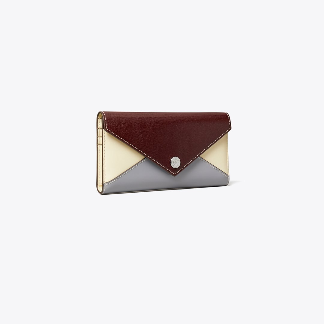 Tory Burch Envelope Color-Block Long Wallet Dark Carmine Multi
