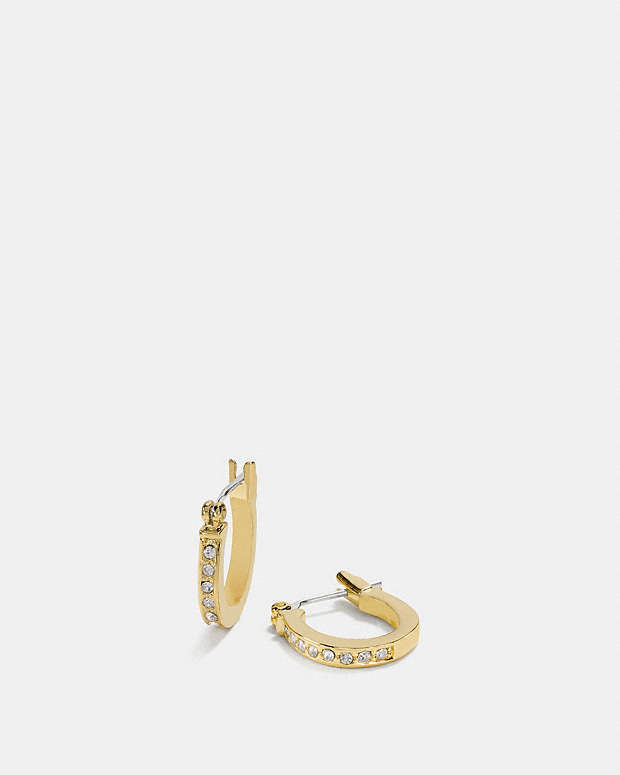 Pave Signature Huggie Earrings Gold Gold