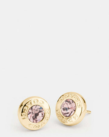 Open Circle Stone Stud Earrings Gold Gold