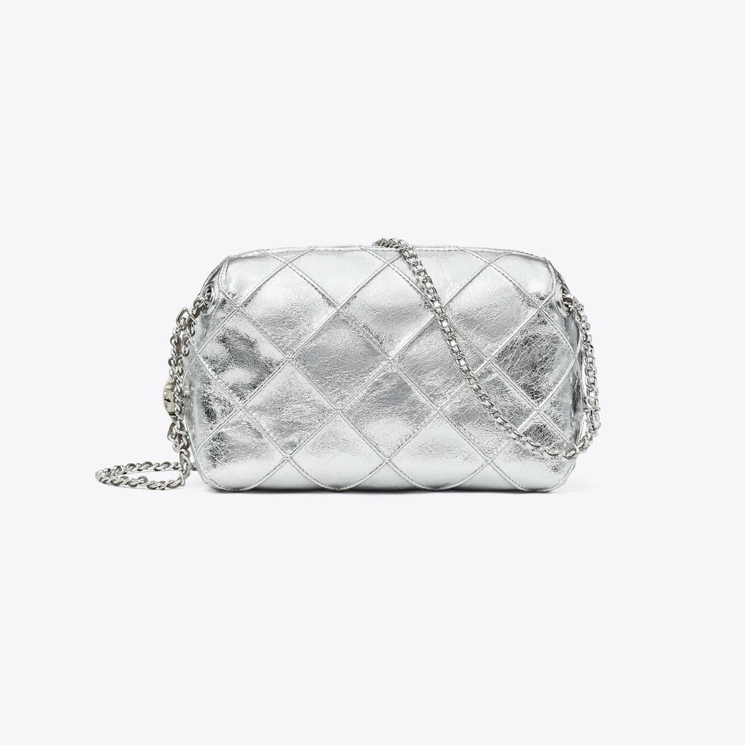 Tory Burch Fleming Soft Metallic Crossbody Bag Silver