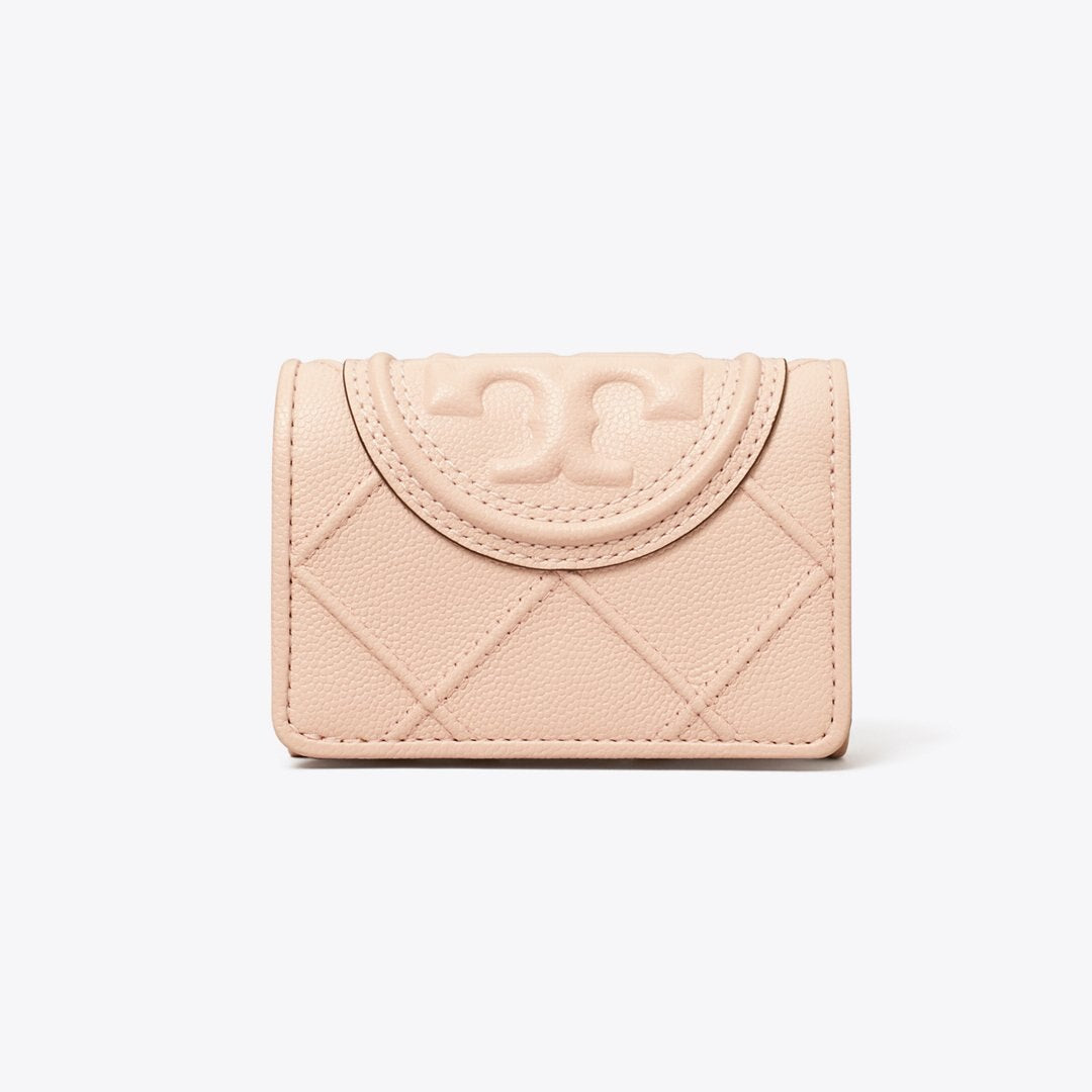 Tory Burch Fleming Soft Polished-Grain Small Flap Wallet Pink Dawn