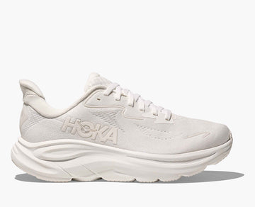 White running shoe with Hoka branding on a white background