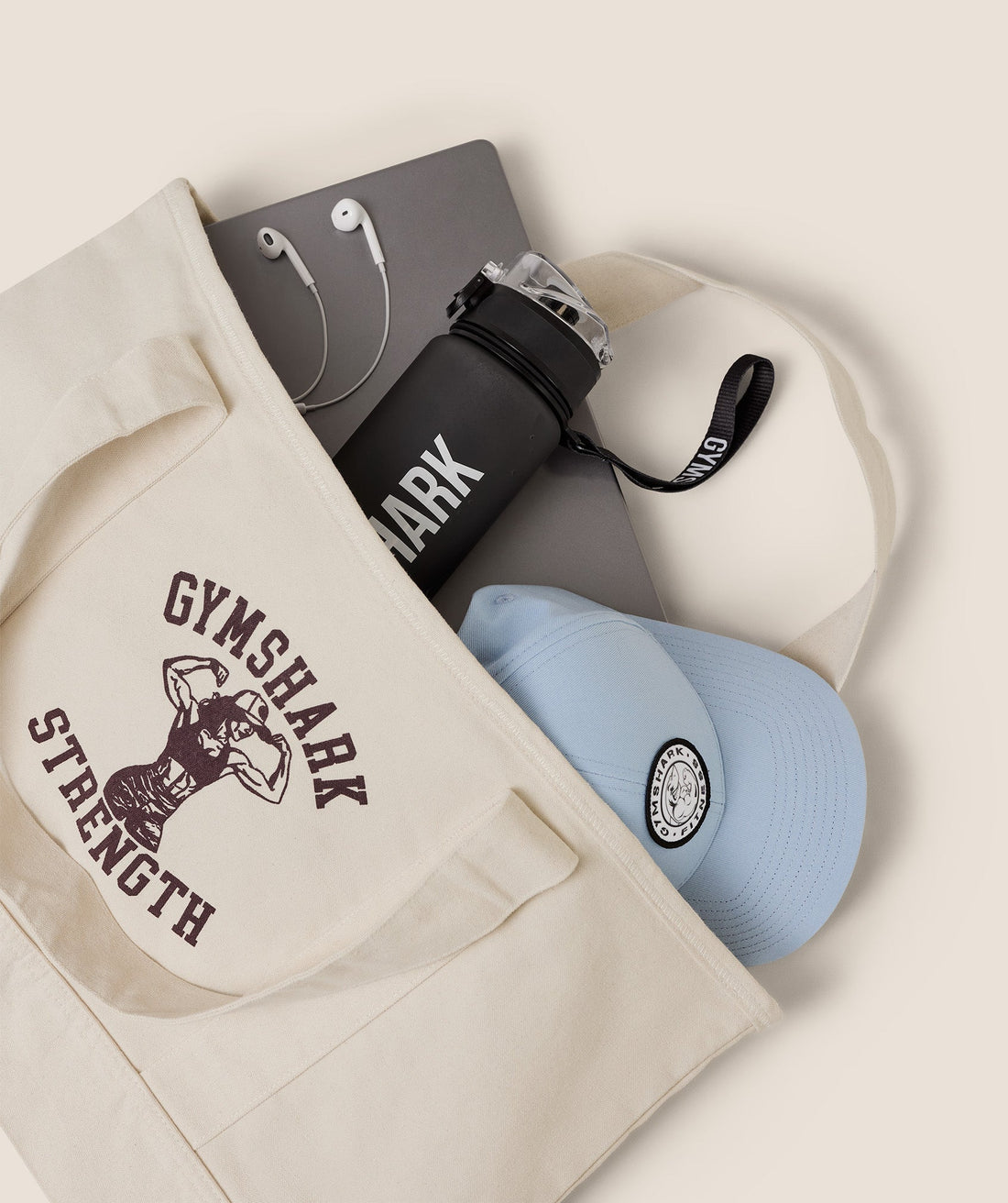 Women's Gymshark Strength Graphic Tote Bag Ecru White