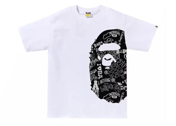 Bape Hand Draw Pattern Side Big Ape Head Tee White/Black