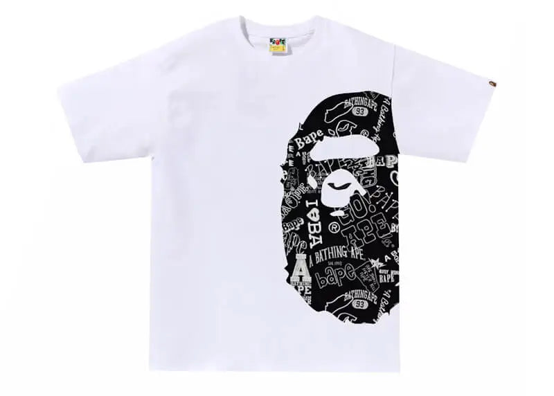Bape Hand Draw Pattern Side Big Ape Head Tee White/Black