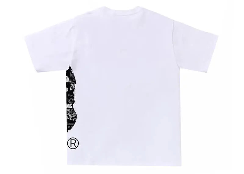 Bape Hand Draw Pattern Side Big Ape Head Tee White/Black