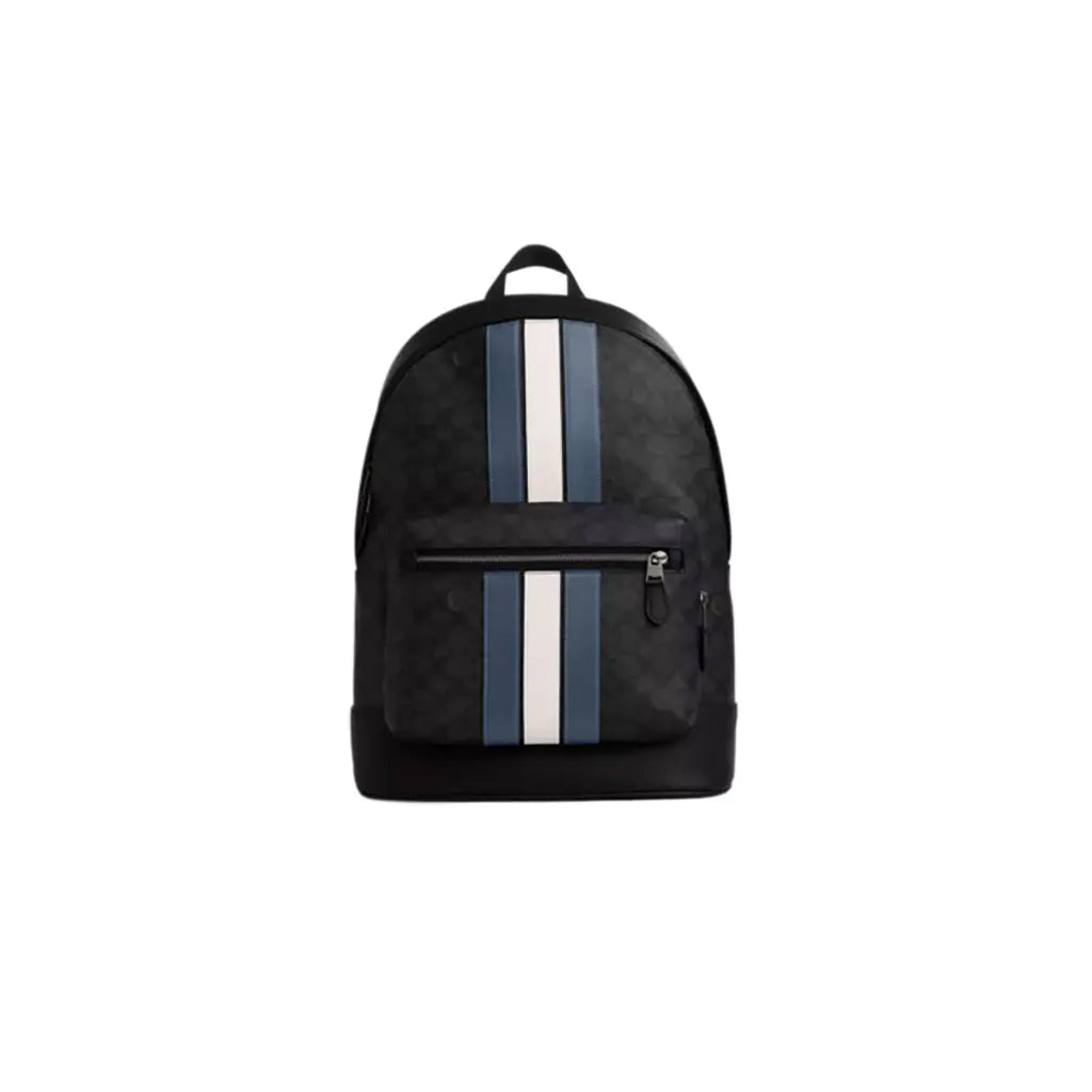 West Backpack In Signature Canvas With Varsity Stripe