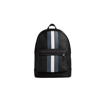 West Backpack In Signature Canvas With Varsity Stripe