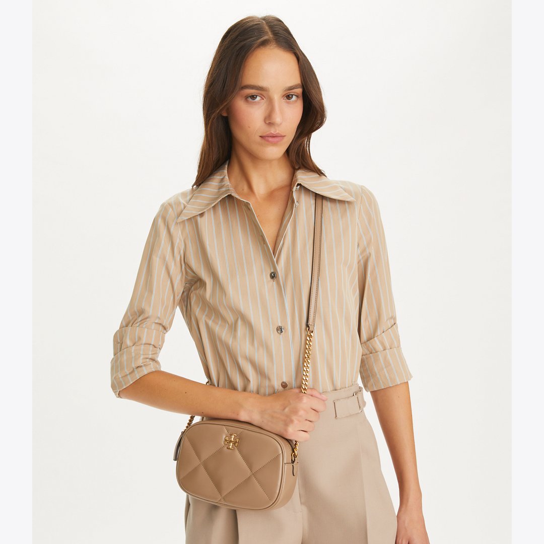 Tory Burch Kira Diamond Quilt Camera Bag Taupe Oak