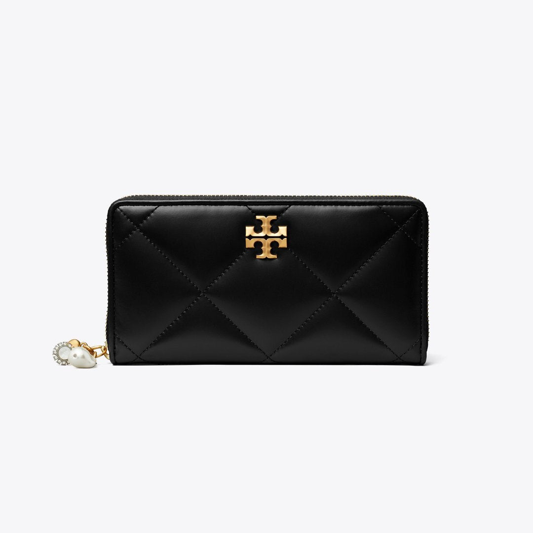 Tory Burch Kira Diamond Quilt Charm Continental Wallet Black